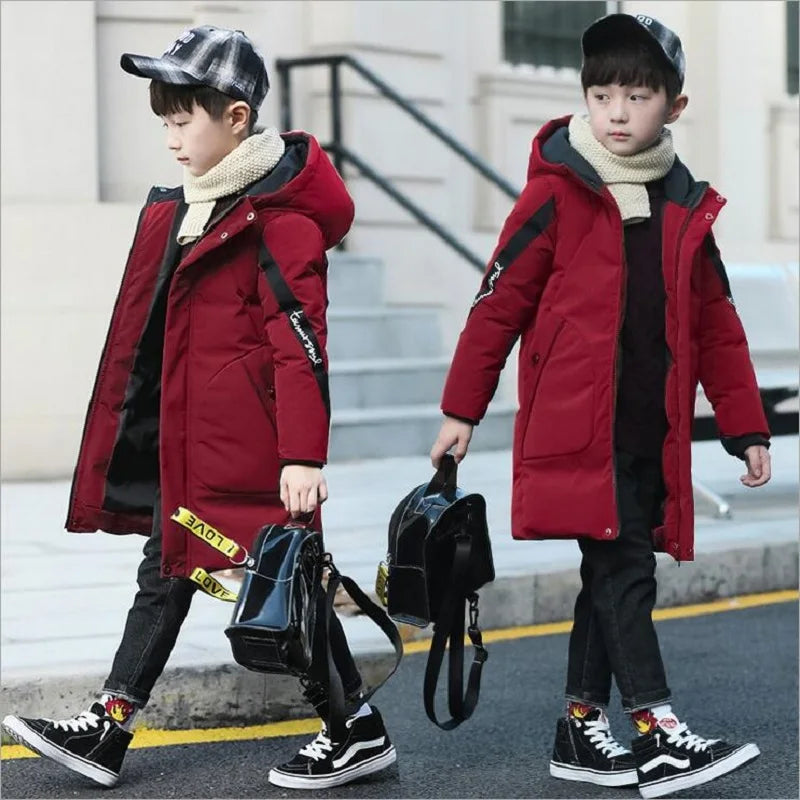 Fashion Long Hooded Winter Coat for Boys