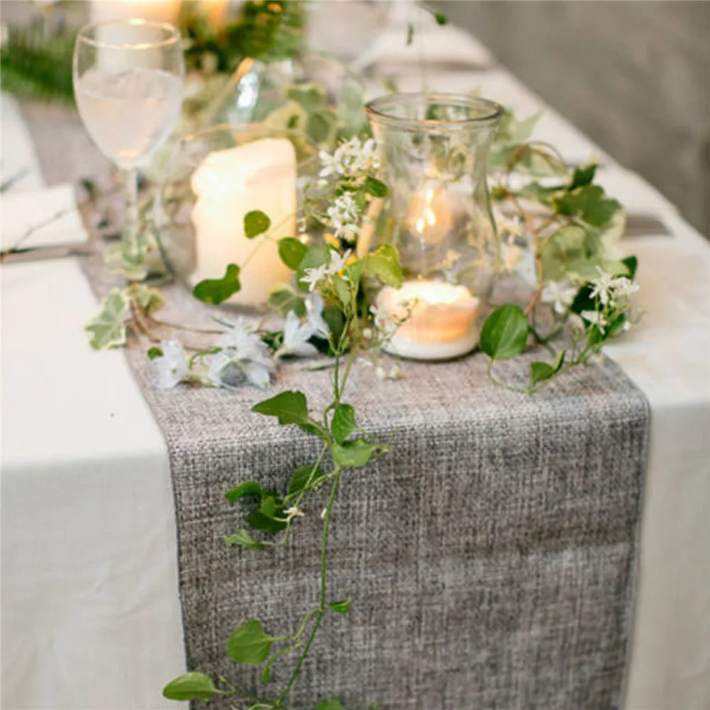 Vintage Burlap Table Runner - Gray Khaki