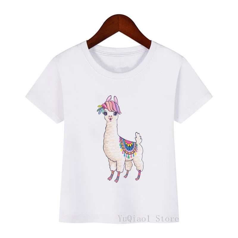 Kawaii Llama Alpaca Print Kids T-Shirt