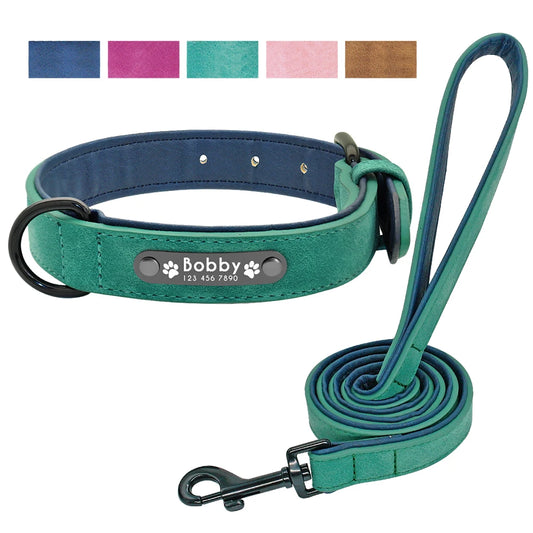 Personalized Leather Dog Collar and Leash Set