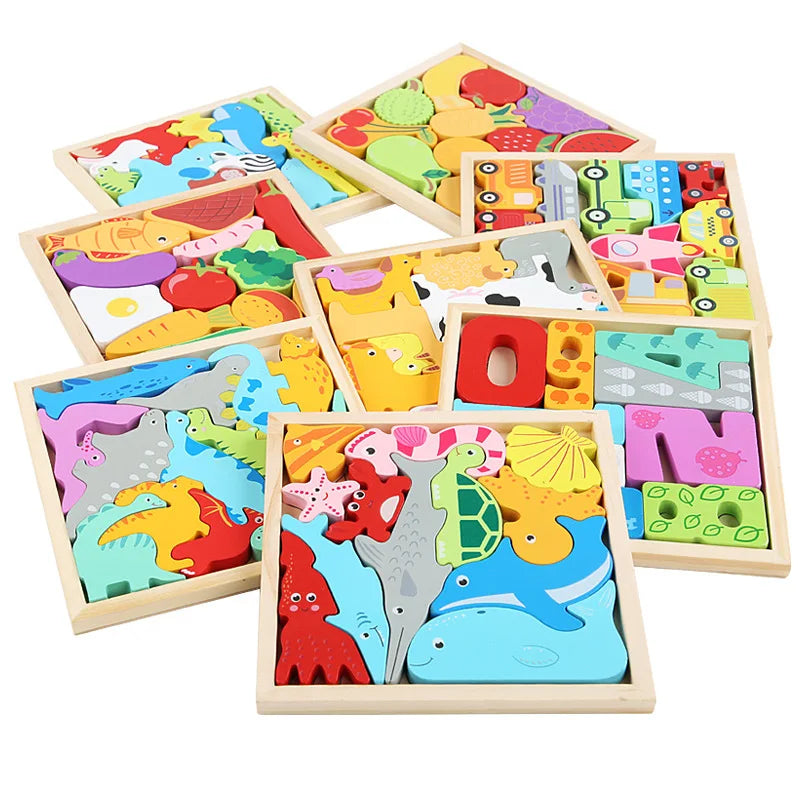 3D Puzzle Wooden Toys - Baby Learning Educational Hand Grasp