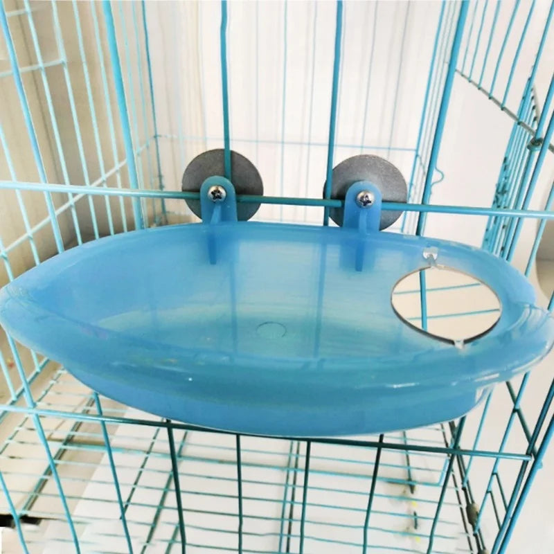 Pet Bird Bath Cage with Mirror - Blue