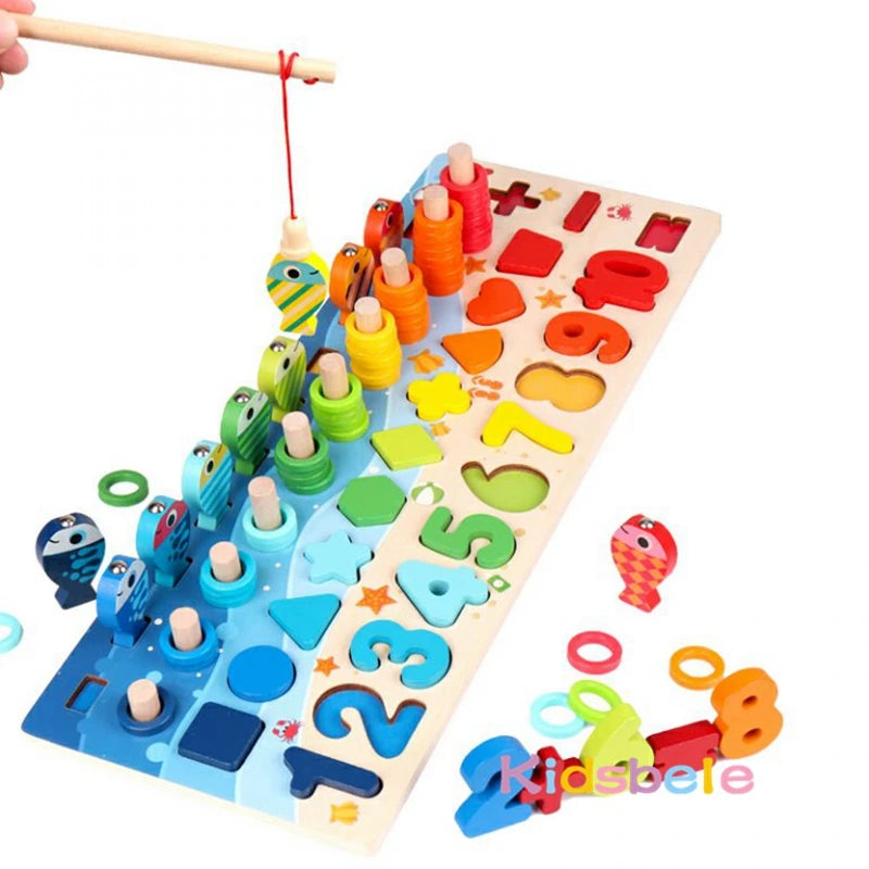 Kids Montessori Wooden Puzzle Fishing Toy