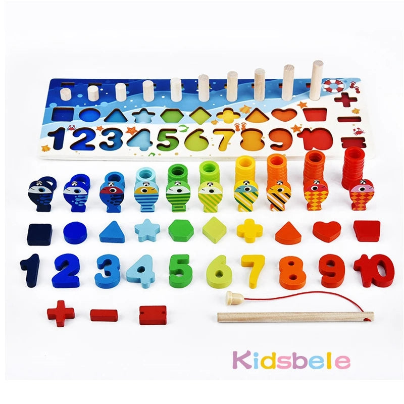 Kids Montessori Wooden Puzzle Fishing Toy