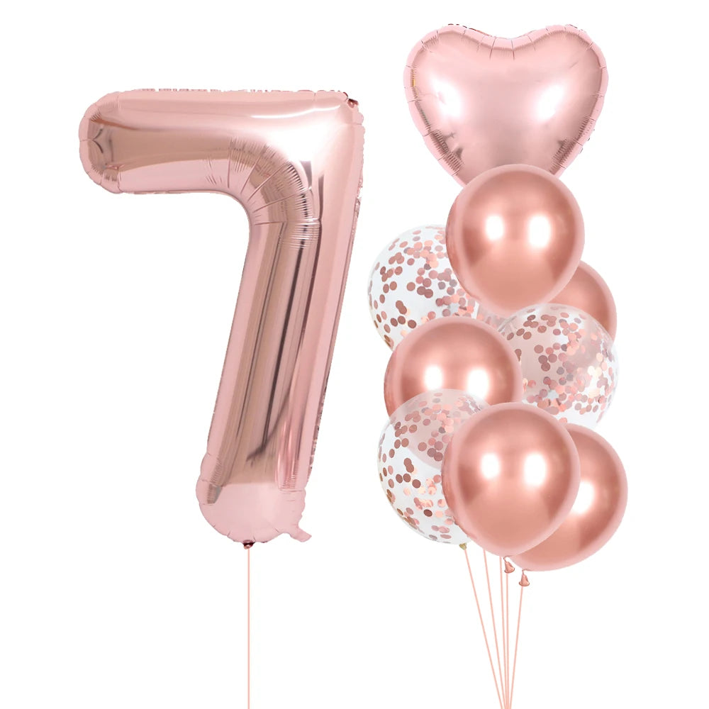 Rose Gold Number Balloons Set