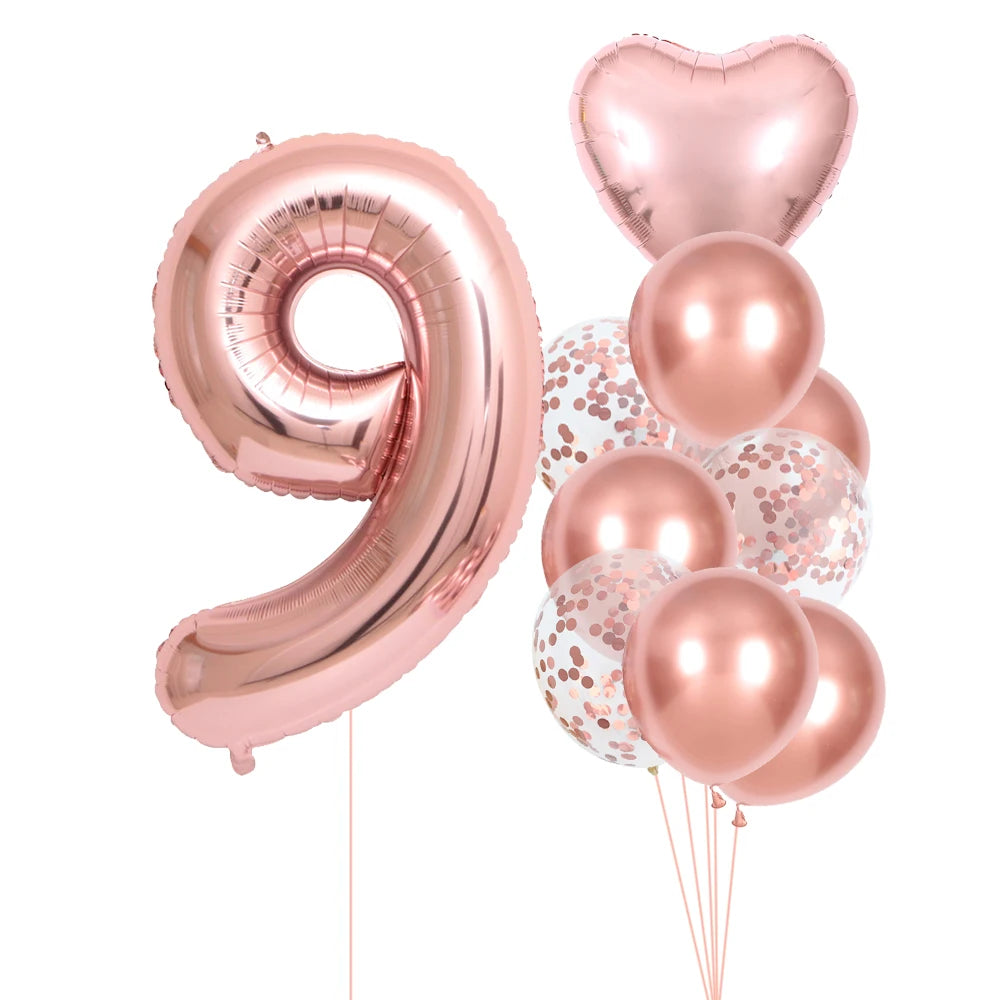 Rose Gold Number Balloons Set