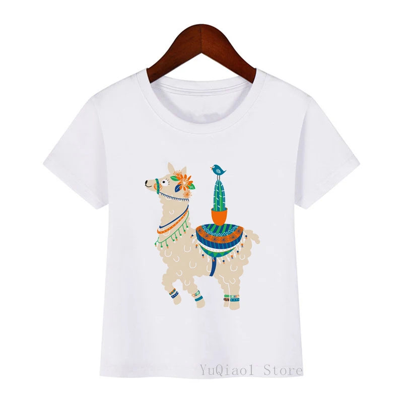 Kawaii Llama Alpaca Print Kids T-Shirt