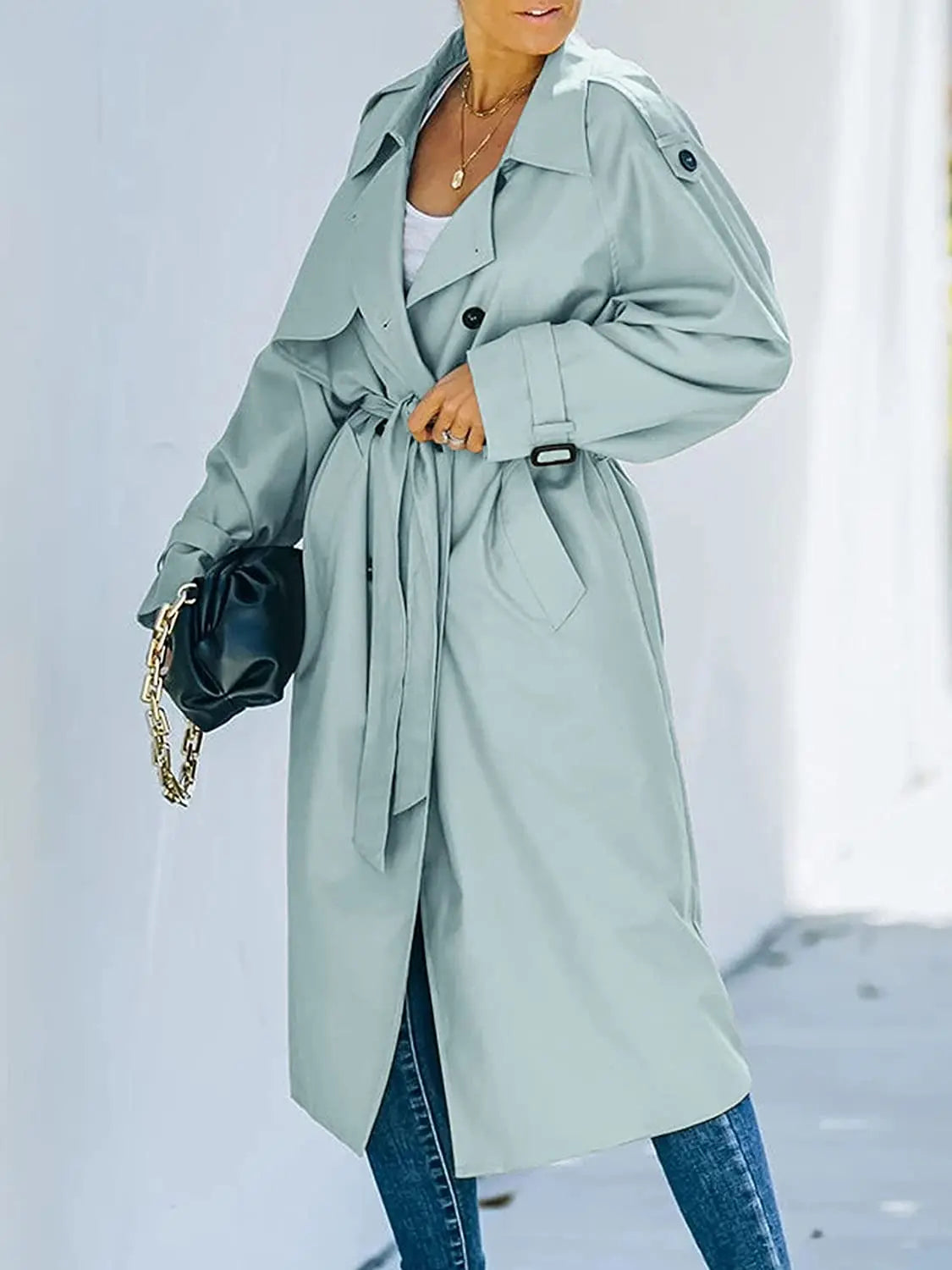 Women's Belted Trench Coat - Windproof Streetwear