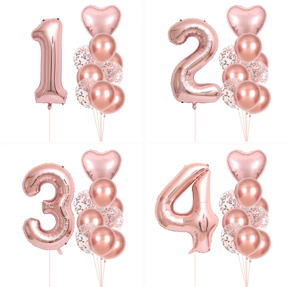 Rose Gold Number Balloons Set