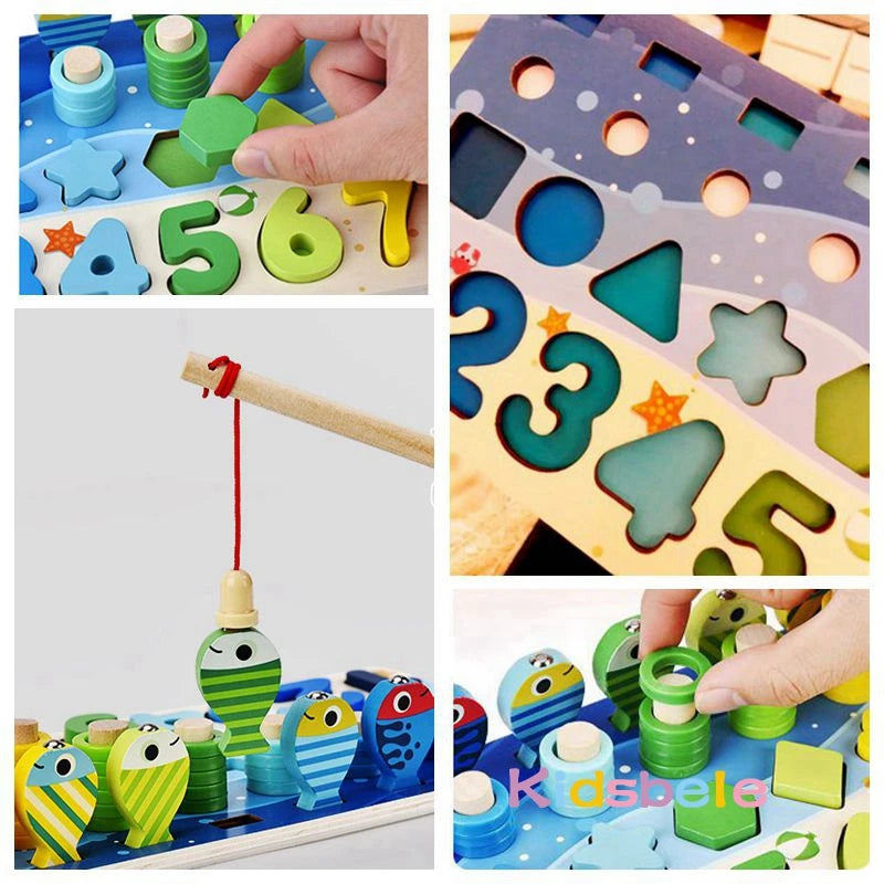 Kids Montessori Wooden Puzzle Fishing Toy