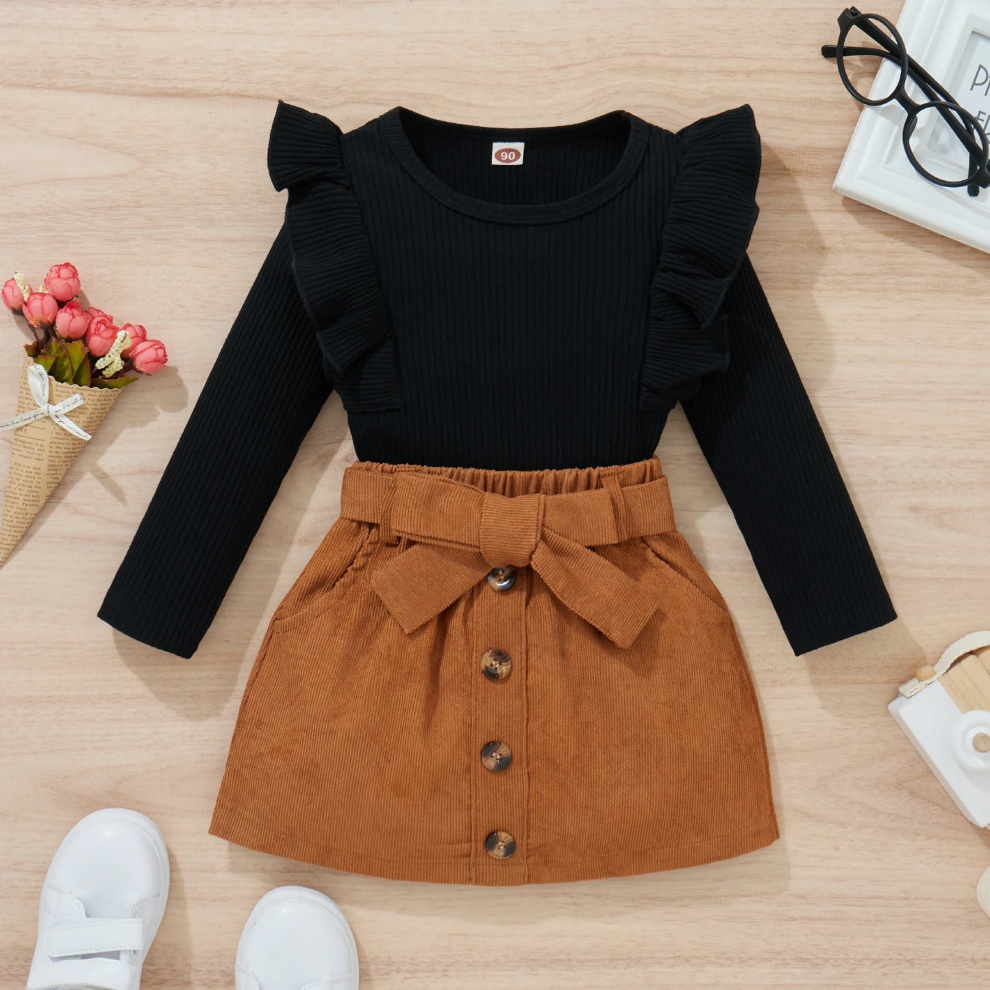 Girls Autumn Skirt Set with Long Sleeve Tops