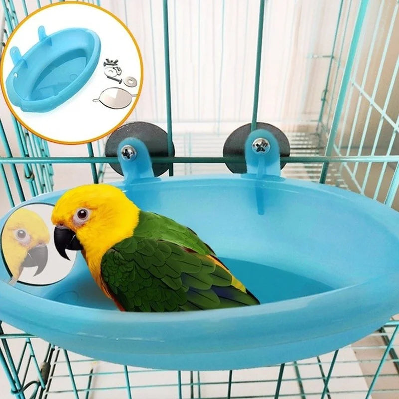 Pet Bird Bath Cage with Mirror - Blue