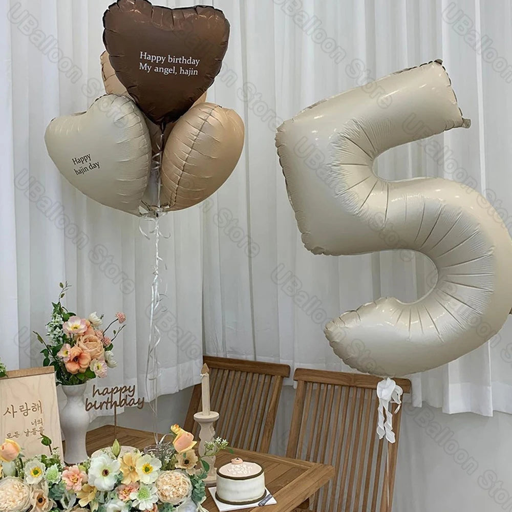 Beige Birthday Balloons Set