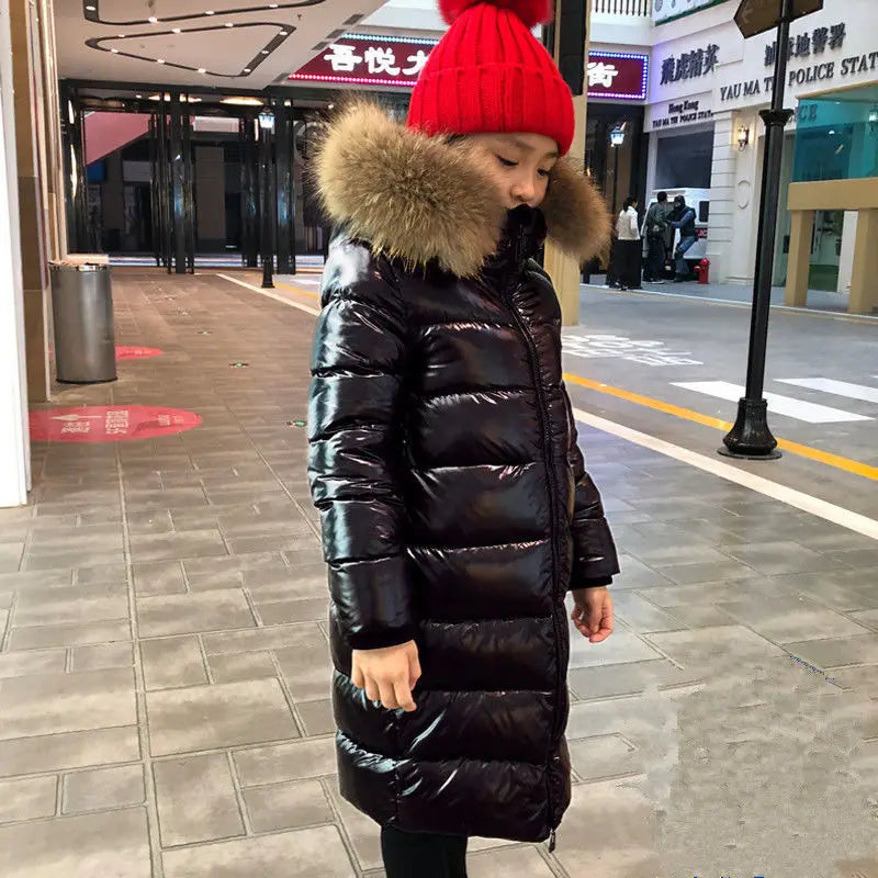 Fashion Winter Kids Down Jacket with Fox Raccoon Fur Collar