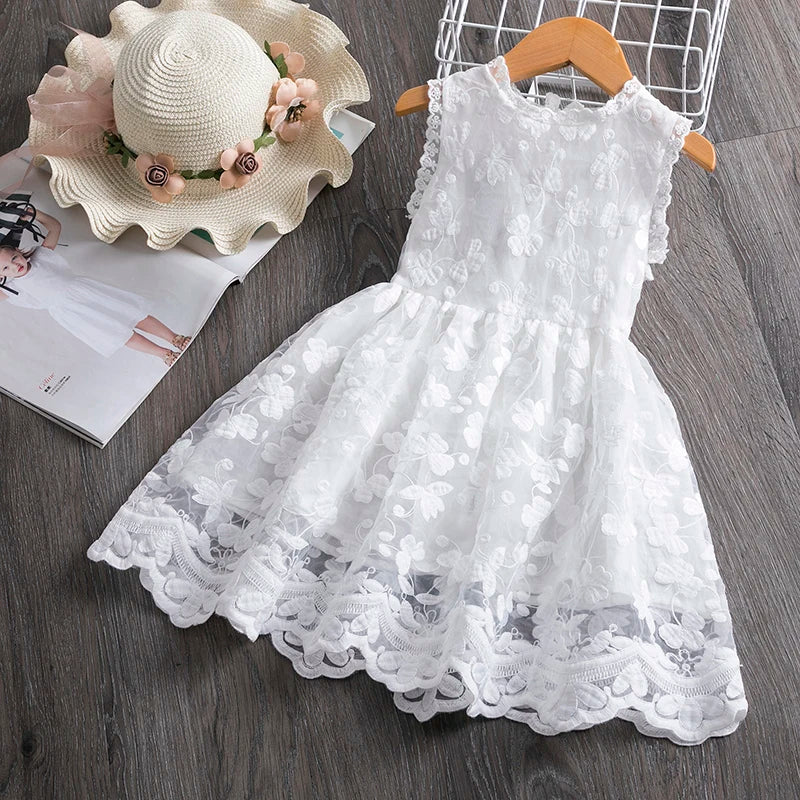 White Summer Flower Girl Dress - Lace Floral Gown