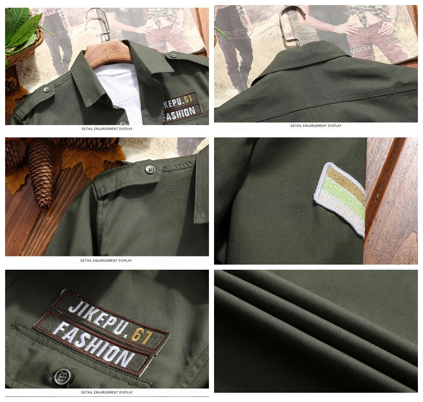 Men's Military Cotton Shirt - Khaki Slim Fit