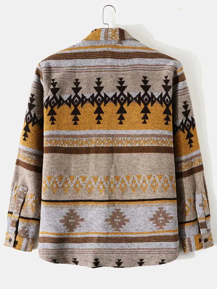 ZAFUL Men's Tribal Geometric Wool Shirt Coat