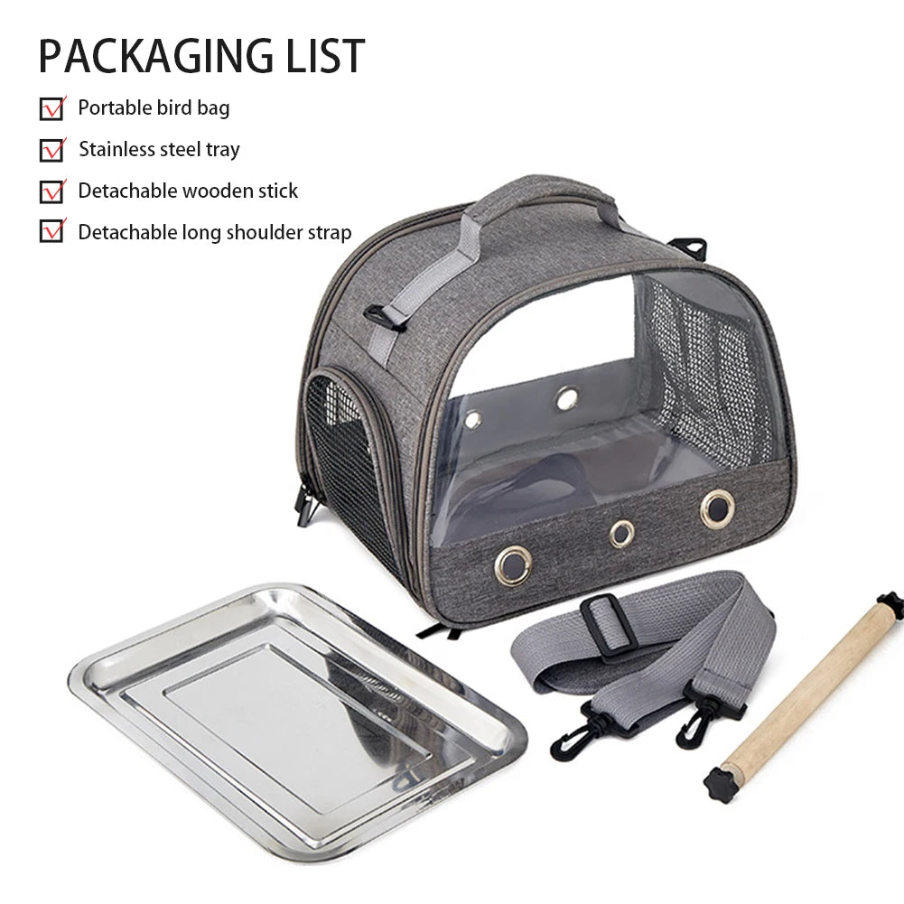 Portable Bird Travel Carrier with Removable Stand and Long Shoulder Strap