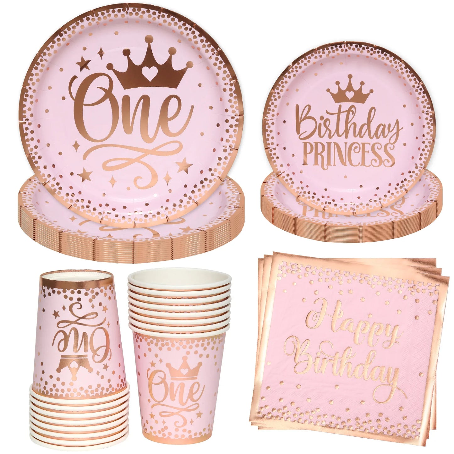 Pink Gold Princess Crown Tableware Set