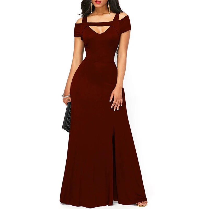 Hot Women's Wine Red Maxi Dress - Summer Party Costume