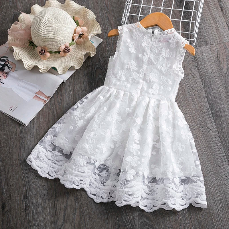 White Summer Flower Girl Dress - Lace Floral Gown