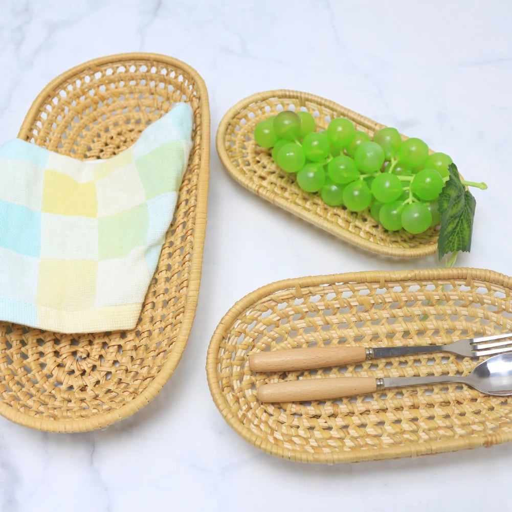 Handwoven Rattan Storage Tray Set