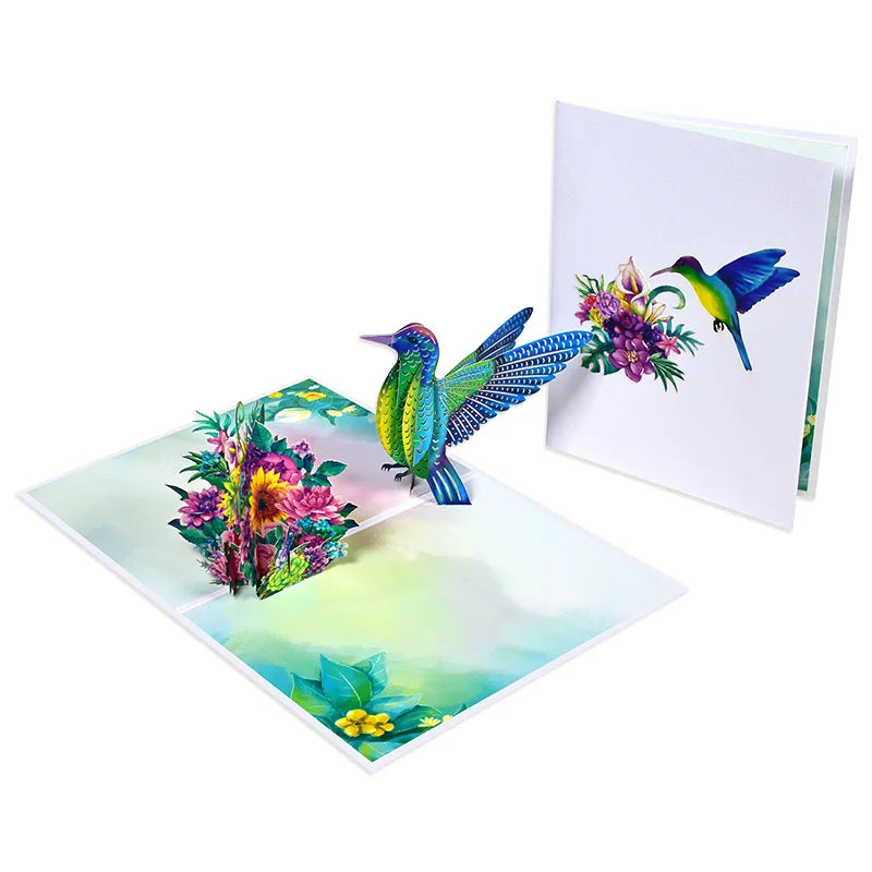 Blue Hummingbird 3D Pop-Up Greeting Card