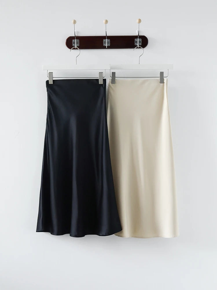 Elegant Korean Satin Silk A-line Skirt