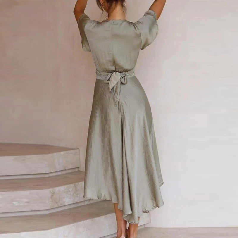 Elegant V-Neck Irregular Skirt Dress