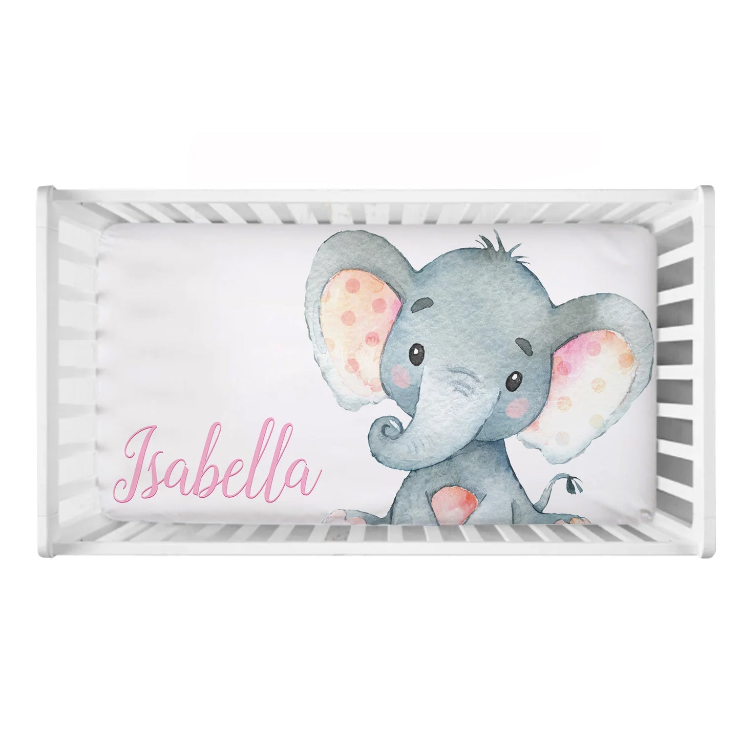 Custom Name Pink Elephant Crib Bedding Set