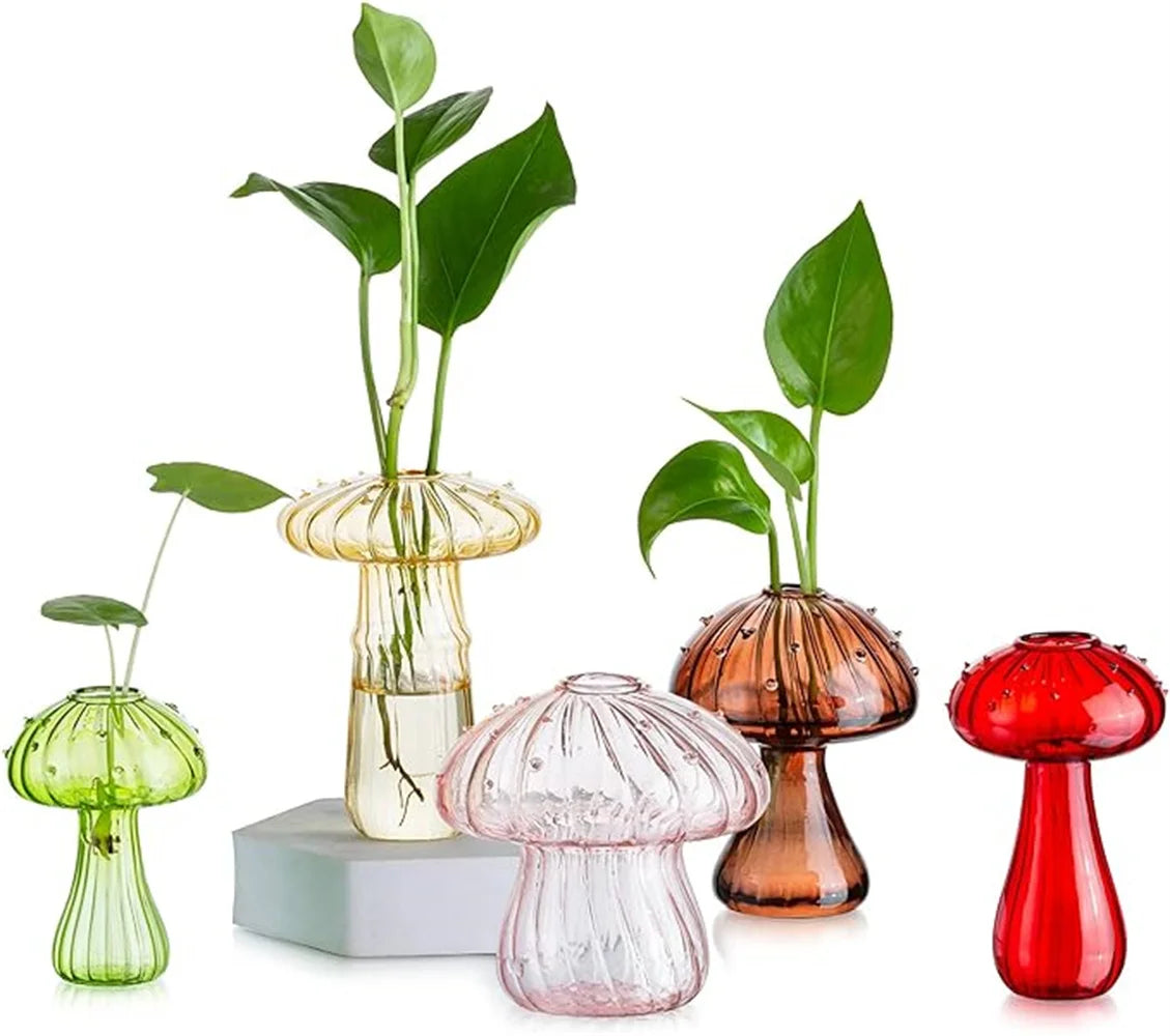 5-Pc Colored Mushroom Glass Vase Set