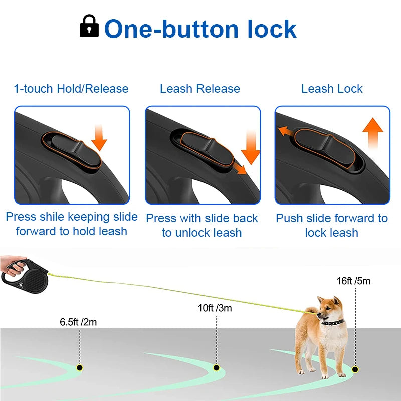 5m Retractable Dog Leash for 0-20kg Dogs