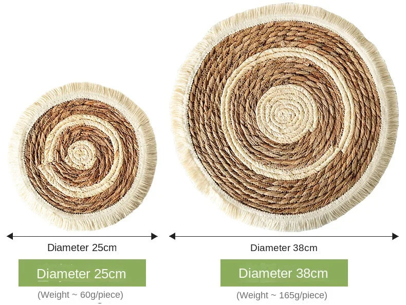 Round Wicker Tassel Placemat - Natural Rattan Weave