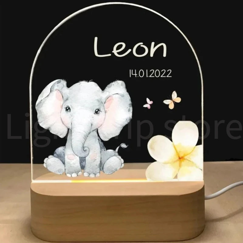 Personalized Baby Elephant Lion Night Light