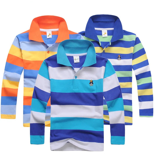 Kids Color Striped Long Sleeve Polo Shirt