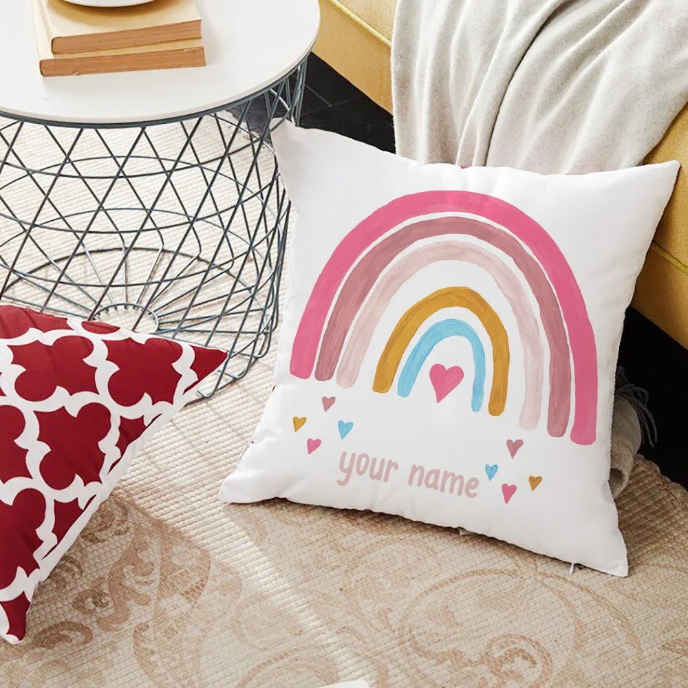 Personalized Rainbow Print Cushion Cover