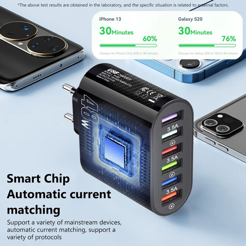 48W 6 USB Fast Charging Charger