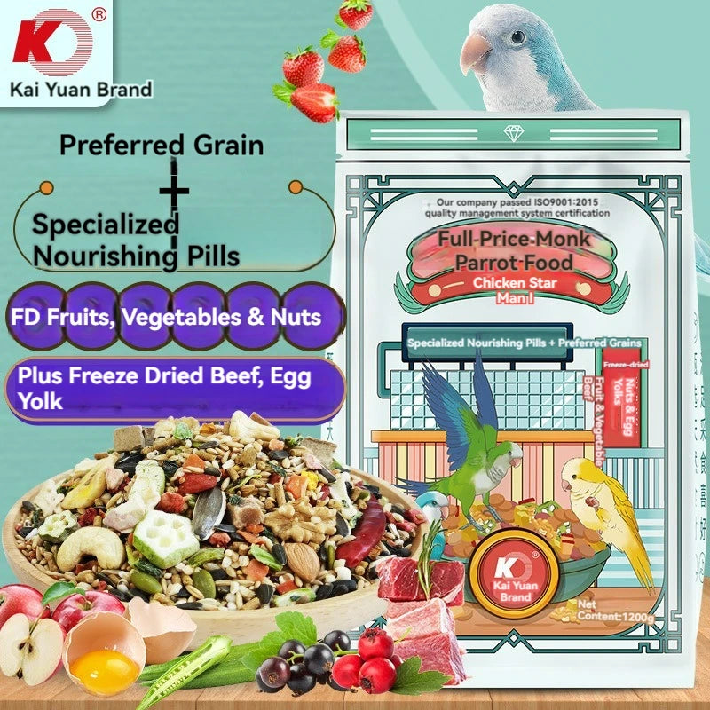 Premium Monk Parrot Food with Freeze-Dried Beef & Egg Yolk