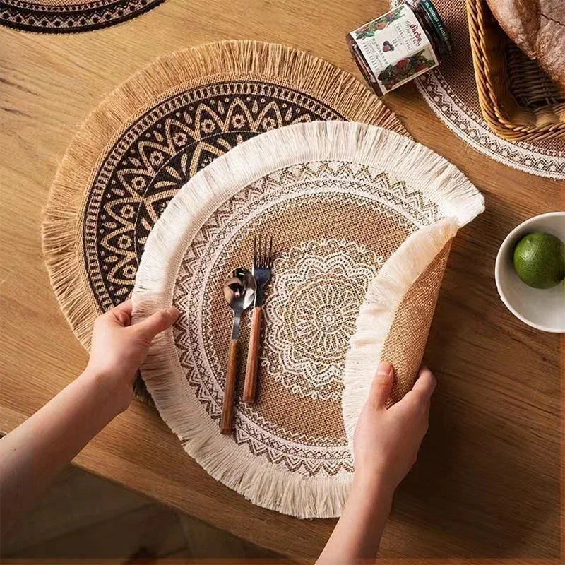 Jute Round Placemat Set - Non-Slip Dining Table Mats