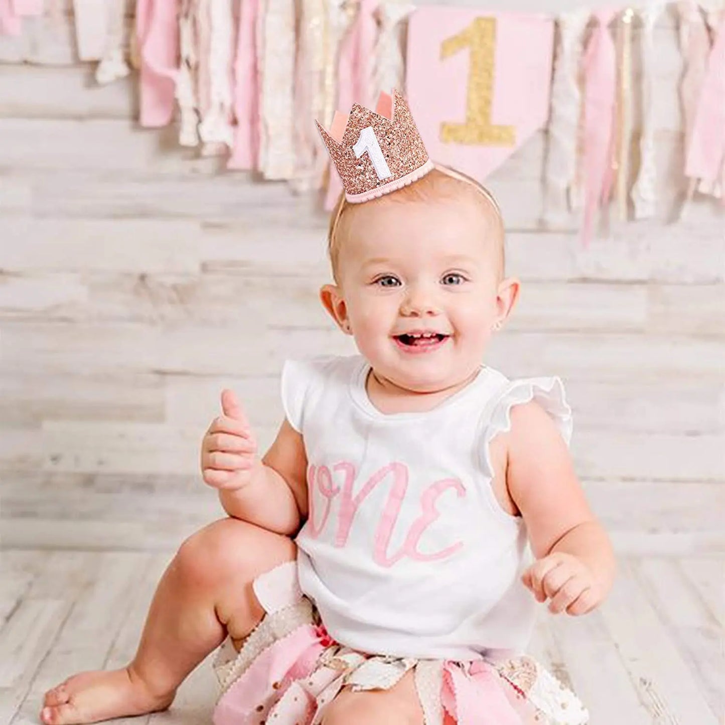 First Birthday Girl Crown - Pink One Year Old Party Decor