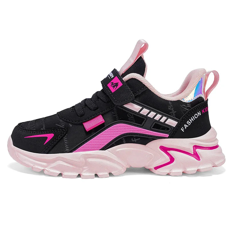 Girls Pink PU Leather Sports Sneakers