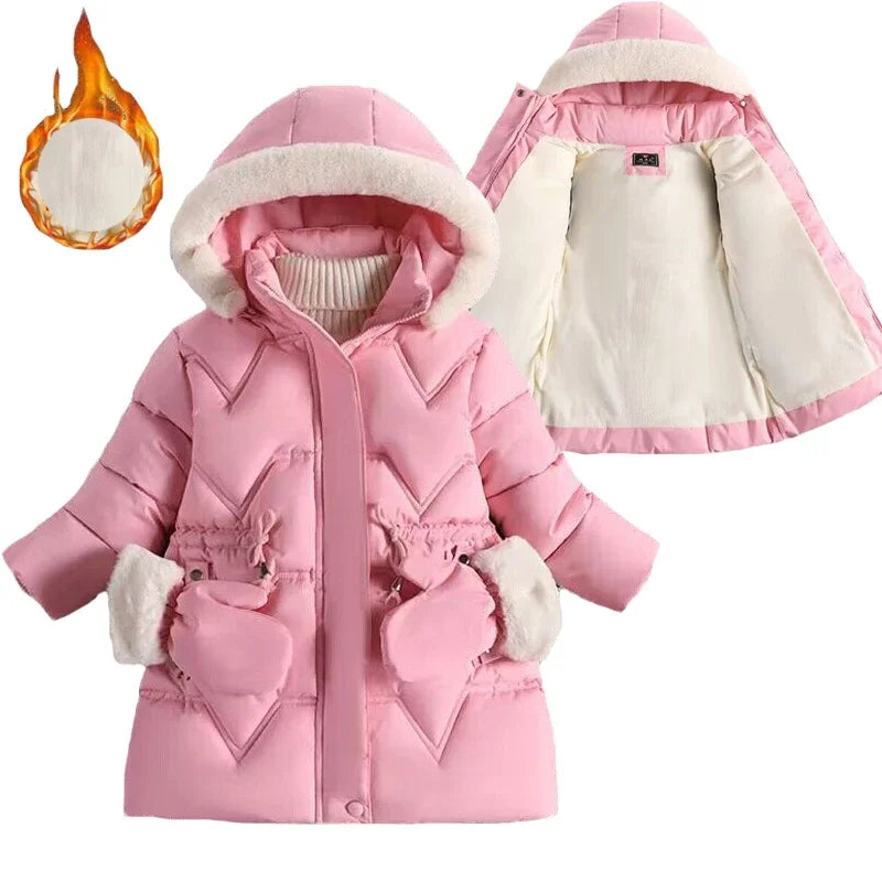 Warm Girls Jacket with Fur Collar & Plush Lining