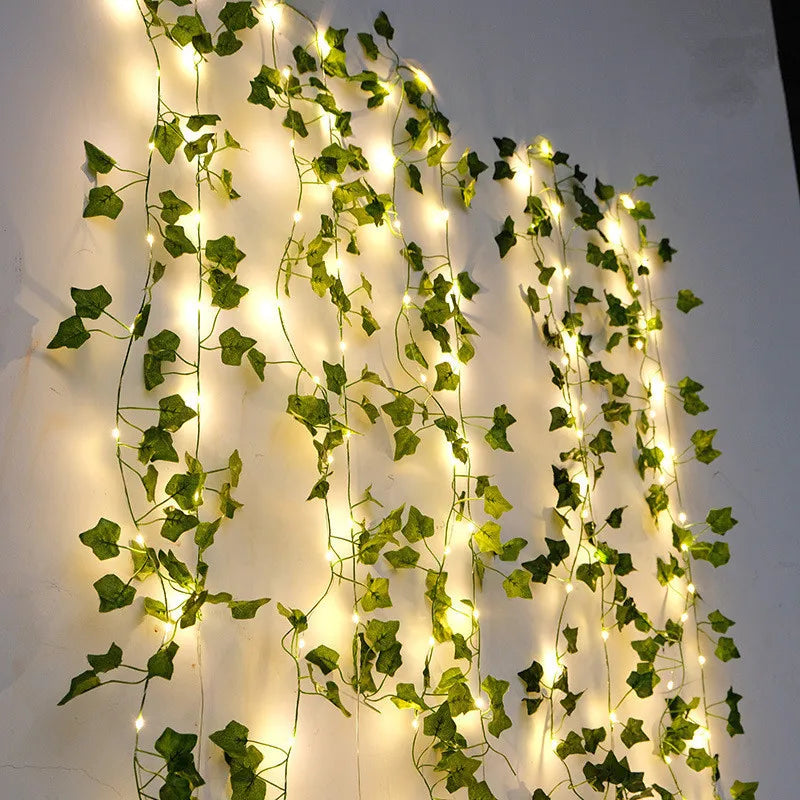 Artificial Green Leaf String Lights - Battery Powered