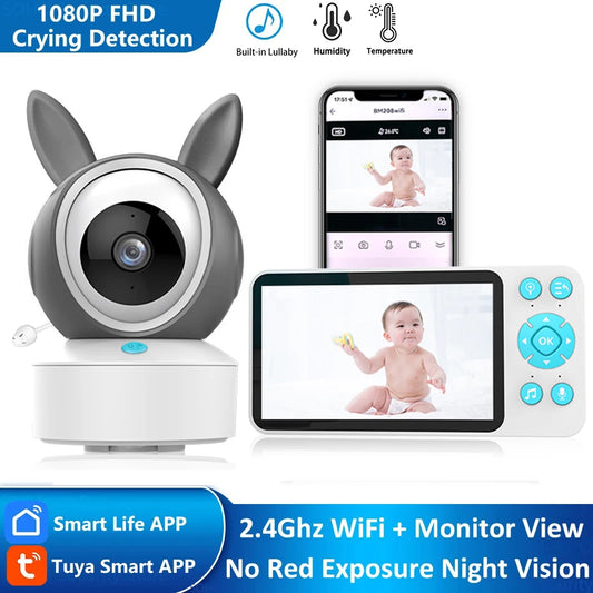 1080P WiFi Tuya Baby Monitor - 5-inch LCD Display