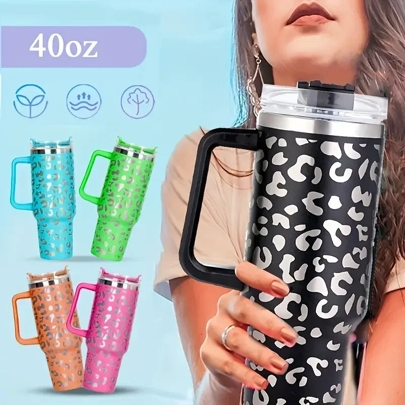 Insulated 40oz Mug Water Bottle with Handle & Straw