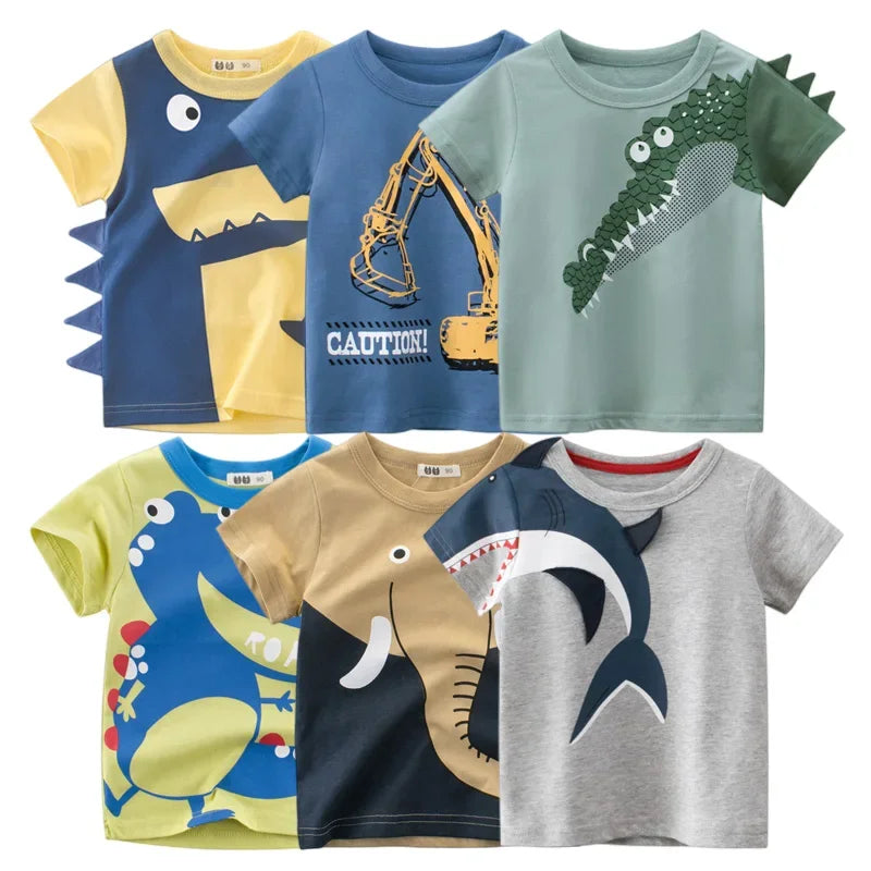 3D Cartoon Dinosaur Shark Kids T-shirt