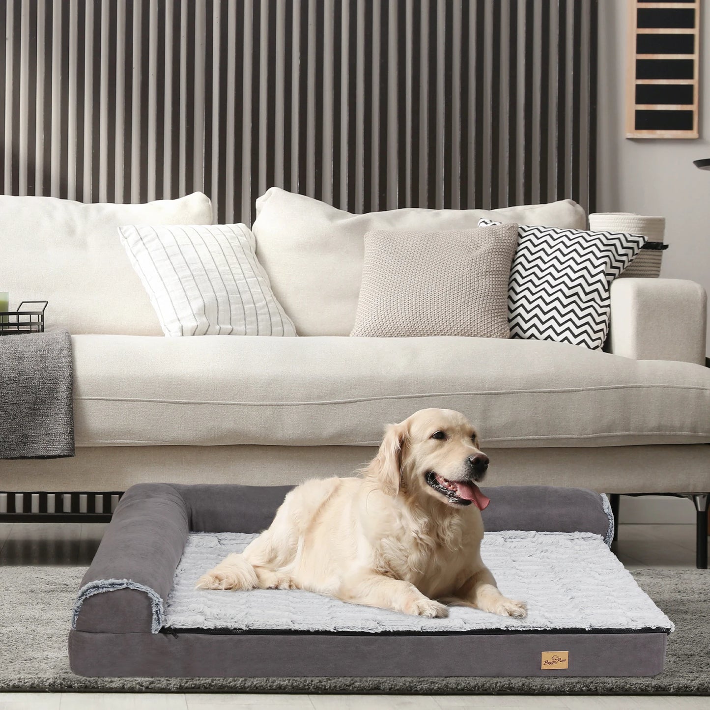 Luxury L-Shape Bolster Dog Bed for Extra Large Dogs