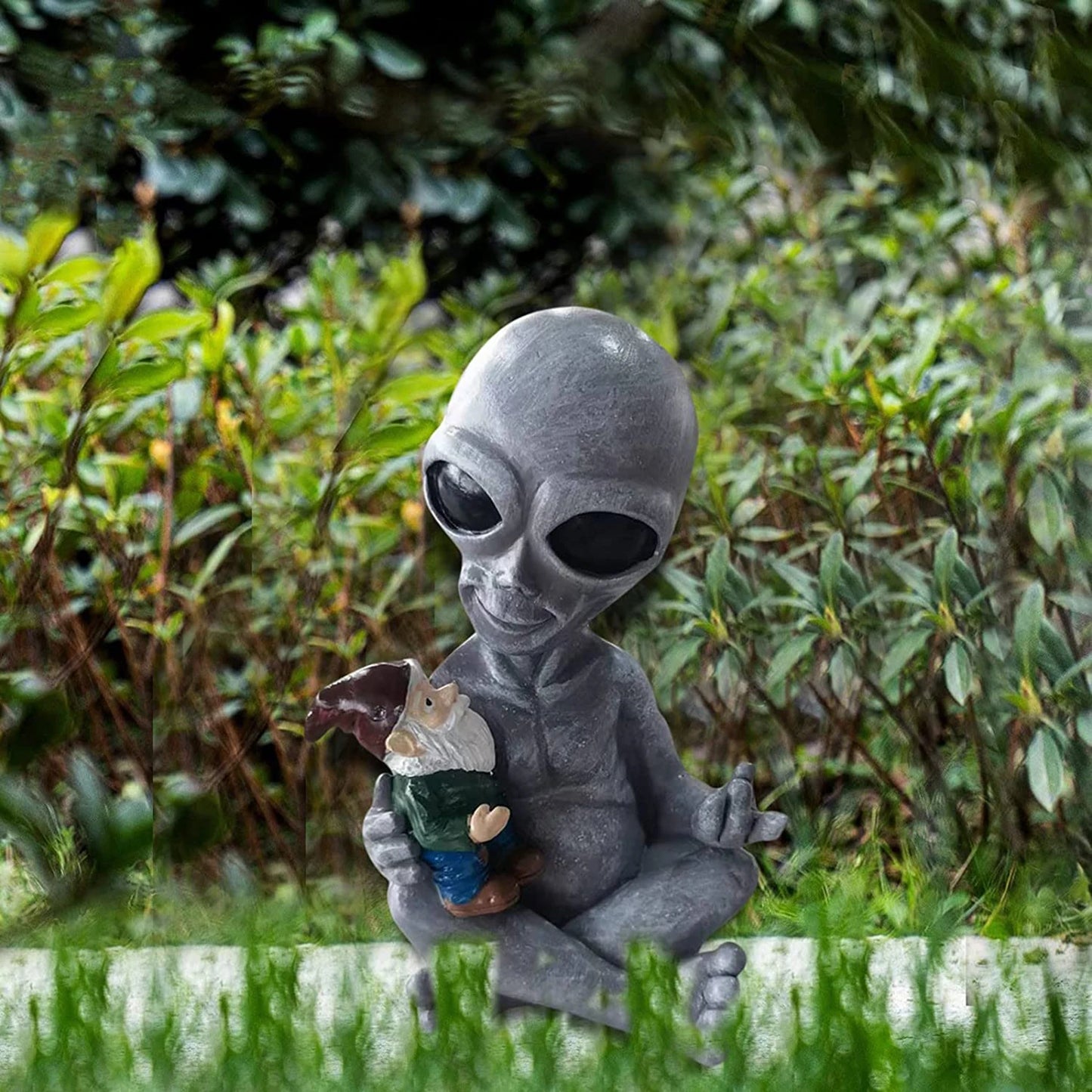 Funny Alien and Gnome Garden Statue