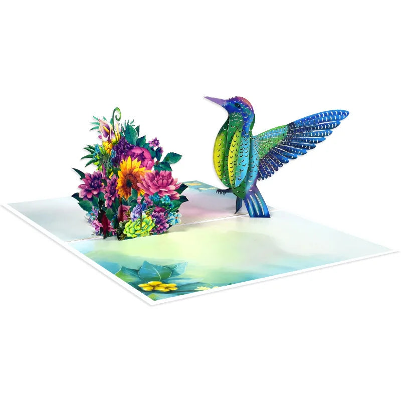 Blue Hummingbird 3D Pop-Up Greeting Card