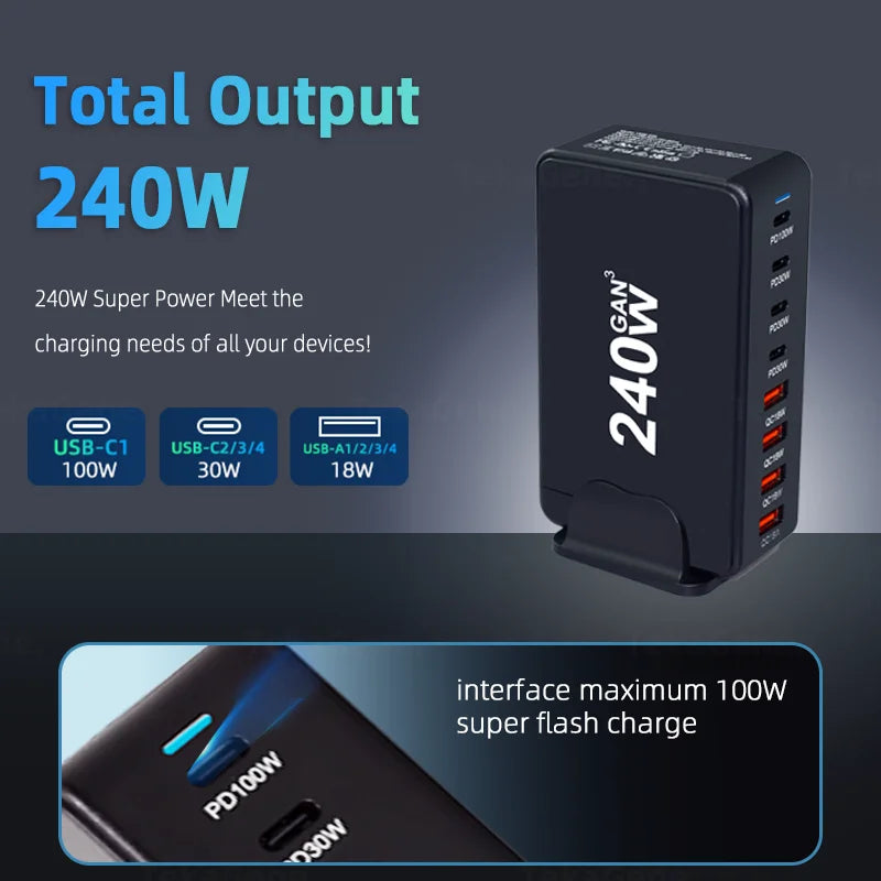 240W Desktop GaN Charger - Fast Charge 3.0